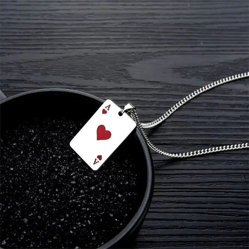 Miniatura 5 de coadipress Collar con colgante de tarjeta de póquer de acero inoxidable punk para mujeres, hombres, niñas, niños, niñas, niños, Lucky Rock Ace of