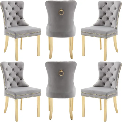 Miniatura 30 de Sillas de Comedor de Terciopelo Juego de 4, Colección Nikki Sillas de Comedor con Patas de Acero Inoxidable Plateado y Anilla, Silla Lateral de Lujo