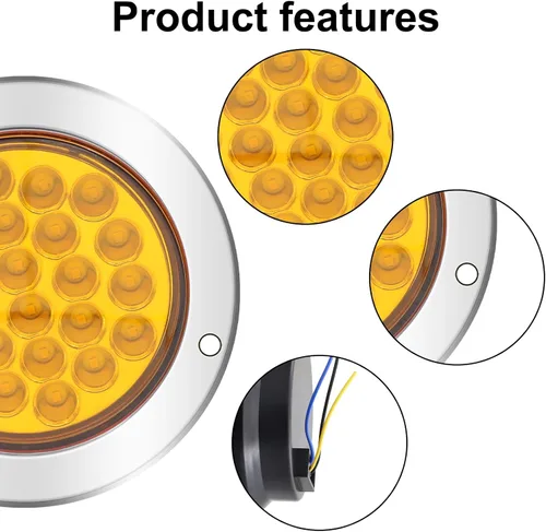 Miniatura 4 de Kit de 2 luces LED redondas amarillas traseras para remolque, 24 luces LED de freno y giro de marcha atrás para camión RV (24 LED, amarillo)