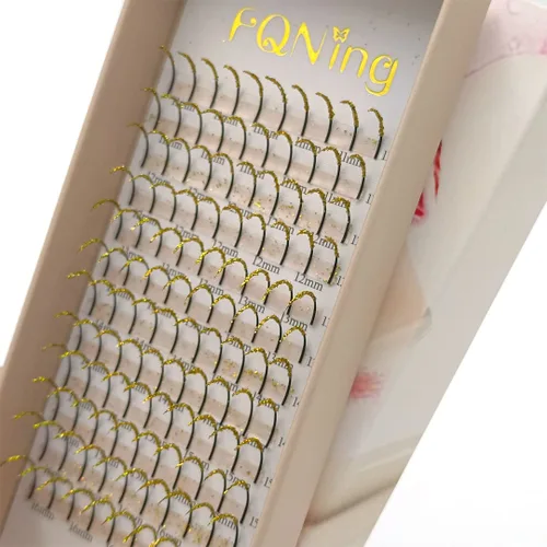 Miniatura 7 de Extensiones de pestañas con punta dorada con purpurina, rizo D 0.20 de 0.43-0.630 pulgadas de longitud mixta, 120 unidades de imitación de visón