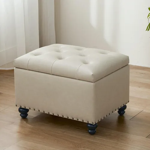 Miniatura 9 de Zihanhome Otomana de cuero con almacenamiento, reposapiés otomano tapizado con botones, taburetes para pies, otomanas rectangulares de 24 pulgadas