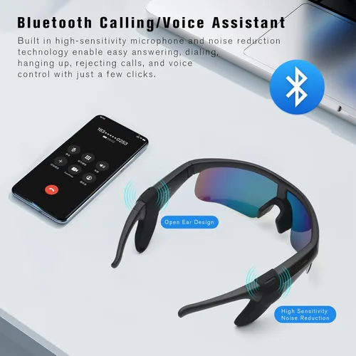 Miniatura 3 de Lentes inteligentes para hombres y mujeres, gafas de sol deportivas Bluetooth 5.3 con llamadas manos libres, altavoz de oreja abierta, UV400