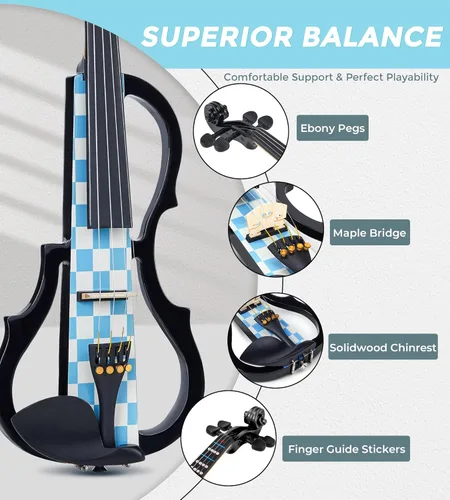 Miniatura 6 de Vangoa Violín eléctrico, kit de violín eléctrico silencioso 4/4 para principiantes, adultos y adolescentes, juego de iniciación de violín eléctrico