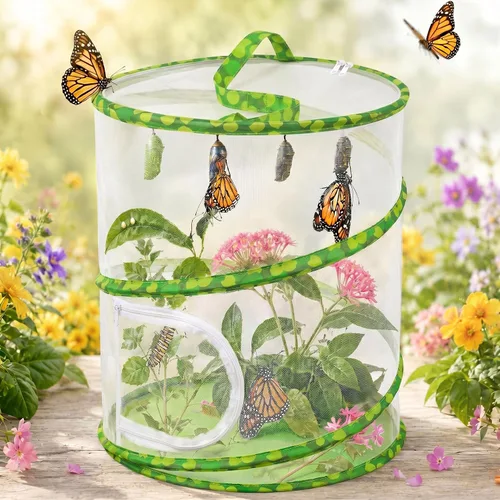 Miniatura 8 de Jaula de malla de hábitat de mariposa, 12 x 14 pulgadas, plegable, transpirable, para insectos, jaula de mariposas alta (verde)