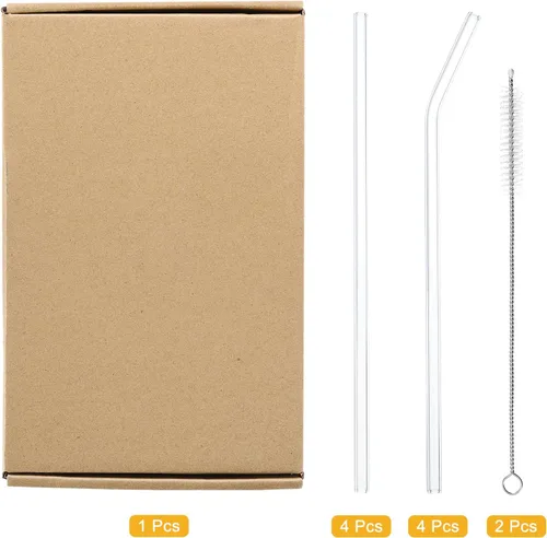 Miniatura 3 de uxcell Pajitas de vidrio reutilizables, 8 popotes de repuesto de vaso de viaje de 7.874 x 0.236 in con dos cepillos de limpieza para bebidas de té