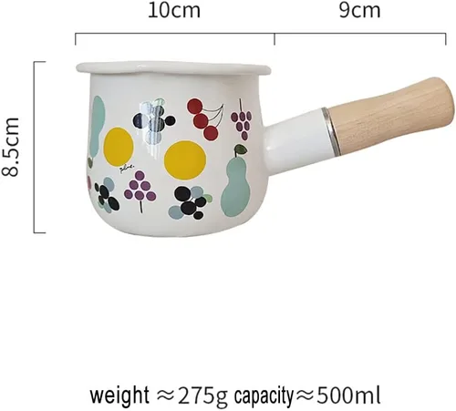 Miniatura 4 de Olla de leche esmaltada de 16.9 fl oz, mini cacerola antiadherente, calentador de mantequilla con mango de madera pequeños utensilios de cocina