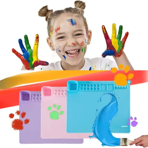 Miniatura 6 de SHNOKER Tapete de silicona para manualidades de 21.7 x 17.7 pulgadas, tapete de pintura de silicona súper grande con 1 taza magnética y paleta