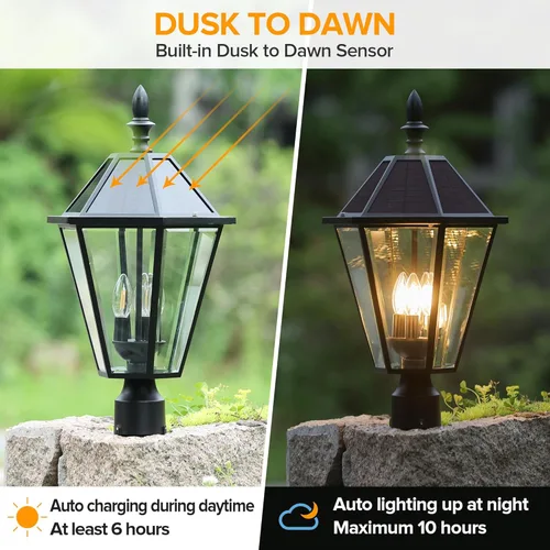Miniatura 2 de LUTEC 12513LE4-SL-Luz de poste LED solar para exteriores, luz de calle vintage del atardecer al amanecer para césped, patio, jardín, camino, montaje