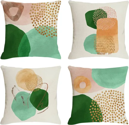 Miniatura 9 de Juego de 4 fundas de almohada abstractas de color naranja quemado de 20 x 20 pulgadas, fundas de almohada geométricas bohemias decorativas