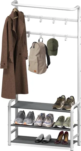 Miniatura 9 de Simple Houseware Perchero con estante de almacenamiento, árbol de pasillo independiente con ganchos para entrada, dormitorio, oficina, soporte