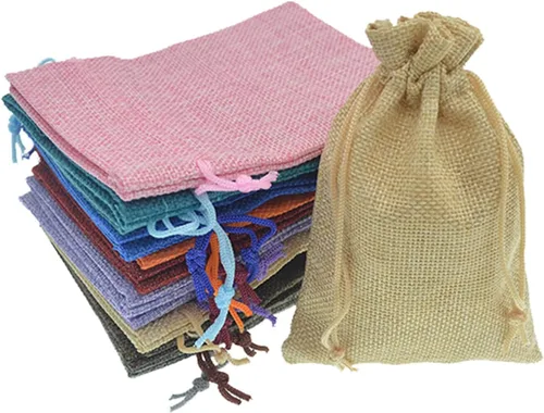 Miniatura 13 de 50 bolsas de arpillera blanca con cordón, bolsas pequeñas de lino de 2.7 x 3.5 pulgadas, bolsas de regalo para joyas, bolsas de dulces para Navidad