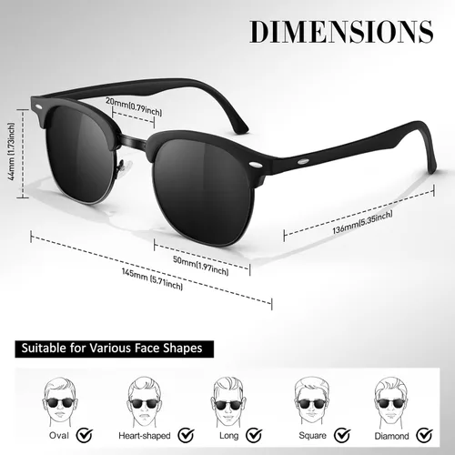 Miniatura 6 de LINVO Gafas de sol polarizadas sin montura para hombres y mujeres, lentes de sol clásicos retro con medio marco para conducir, protección UV Un