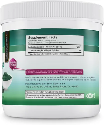 Miniatura 2 de Betel Natural Espirulina en polvo orgánico/espirulina de alta calidad, 8 onzas, sin rellenos, no irrigada y limpia