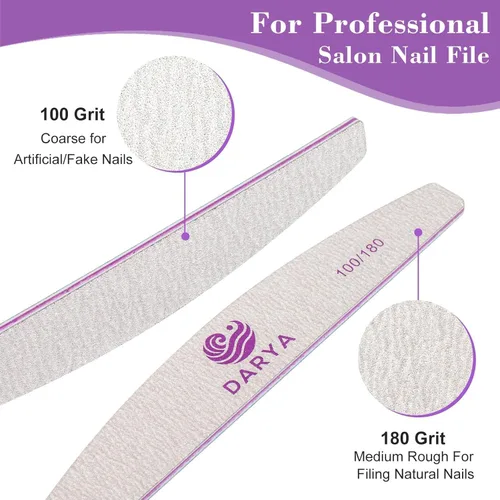 Miniatura 3 de DARYA Limas de uñas (12 piezas) de doble cara de grano 100/180 para uñas acrílicas, lima de uñas naturales, duraderas, lavables, lima de uñas