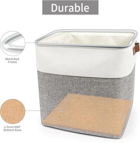 Miniatura 4 de Bagnizer 13x13 Cajas de almacenamiento cúbicas, caja de almacenamiento plegable de tela, paquete de 4 cestas de armario con asas para organizar