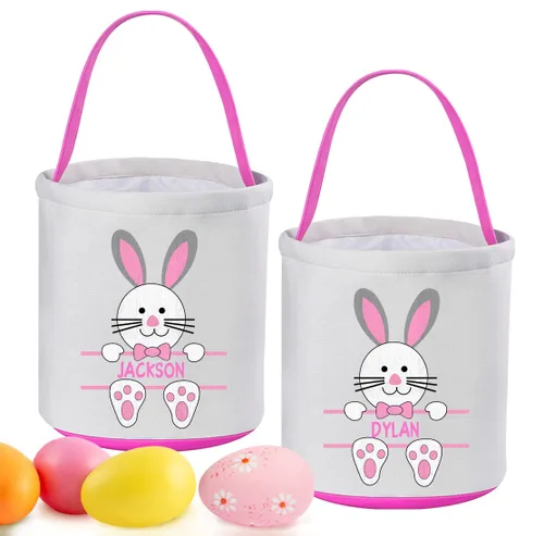 Miniatura 12 de Cestas de Pascua personalizadas para niños y niñas, paquete de 2, cesta de conejo de Pascua Touber para regalos, cesta de Pascua personalizada con 2