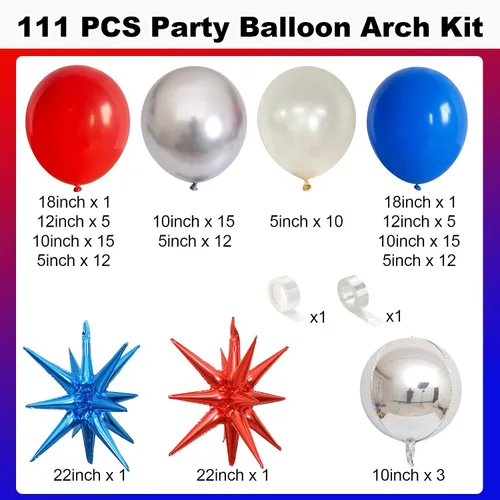 Miniatura 3 de Kit de Guirnalda de Arco de Globos Rojo Azul Plateado, Globos de Látex Rojo Azul Real Globos de Papel de Aluminio 4D con Estrella de Explosión