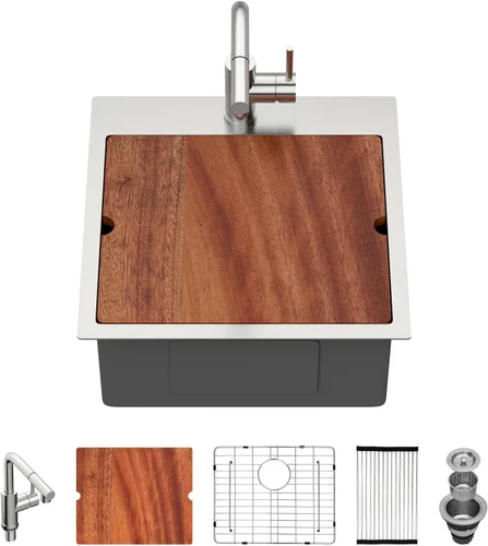 Miniatura 38 de Fregadero de cocina para exteriores, 21 x 20 pulgadas, fregadero de barra para exteriores, fregaderos de cocina de acero inoxidable de montaje