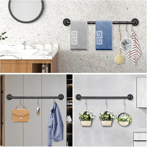 Miniatura 4 de NearMoon Toallero industrial de tubería, accesorio de toallero de baño resistente, montaje en la pared, soporte para toallas de baño de hierro