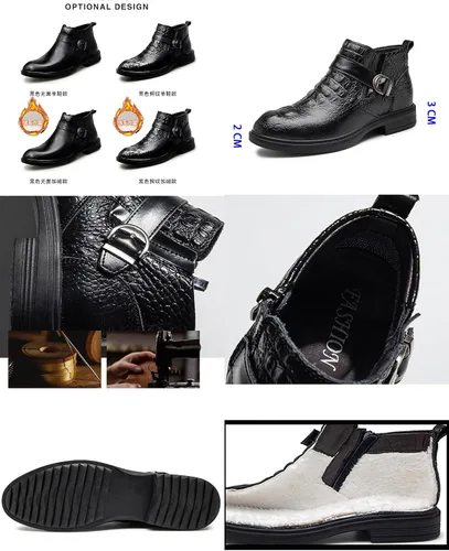 Miniatura 2 de Botas de cuero genuino con estampado para hombre, para otoño e invierno, de alta altura, con correa estilo Bukle