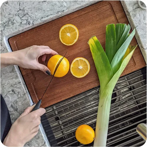 Miniatura 4 de ZEEK Fregadero de cocina con estación de trabajo de 32 pulgadas, color negro, calibre 16, acero inoxidable, doble cuenco 50/50 con accesorios