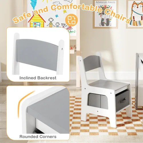 Miniatura 6 de HONEY JOY Mesa y sillas para niños, juego de actividades de madera 4 en 1 para niños con libreros dobles, almacenamiento, tablero desmontable
