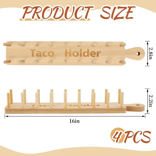 Miniatura 2 de Pinkunn 4 bandejas de bambú para tacos, 8 bandejas de tacos suaves o rígidos, soporte de madera para servir alimentos para tortillas, burritos