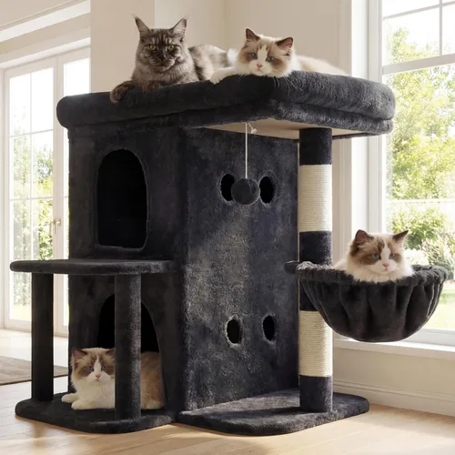 Miniatura 11 de Heybly Árbol para gatos, torre para gatos de 25.6 pulgadas con amplia percha superior para gatos grandes, muebles de casa para gatos estilo escalera