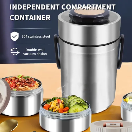 Miniatura 8 de Termo mejorado de 67 onzas para comida caliente, Termo de comida apilable de 3 capas, Frasco termo para sopa con bolsa aislada, Ideal para oficina
