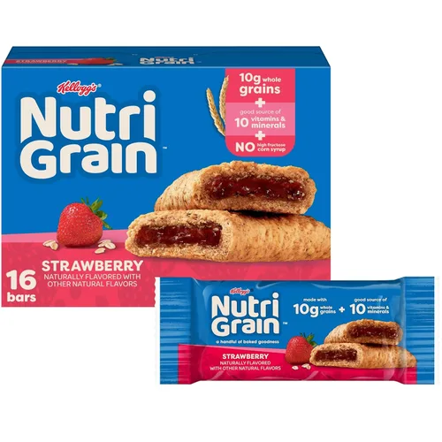 Nutri-Grain Barras de desayuno horneadas suaves, aperitivos para niños, paquete económico, fresa, caja de 20.8 onzas (16 unidades)