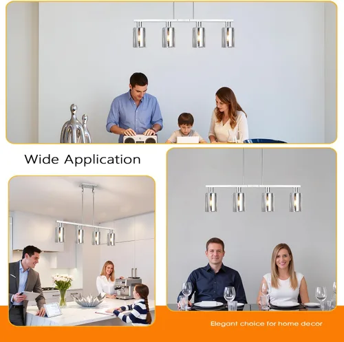 Miniatura 7 de Iluminación de isla de cocina de 4 luces, lámpara cromada para comedor, luz de isla para colgar sobre la mesa para candelabros lineales de granja