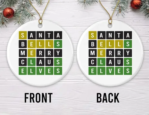 Miniatura 2 de Adorno de Navidad con palabras – Divertido regalo para amantes de las palabras – Santa, campanas, alegre, claus, elfos, decoración de árbol
