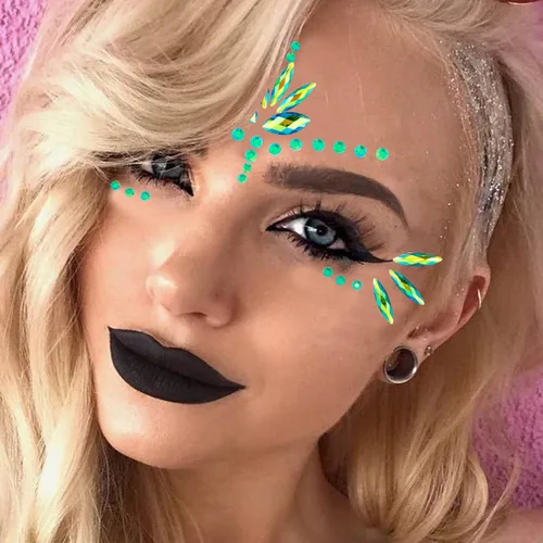 Miniatura 2 de Gemas Adhesivas para Cara de Sirena Joyas para Mujeres Cosplay Sirena Alienígena Halloween Fiesta Rave Maquillaje para Niños Verde Cabello Ojo