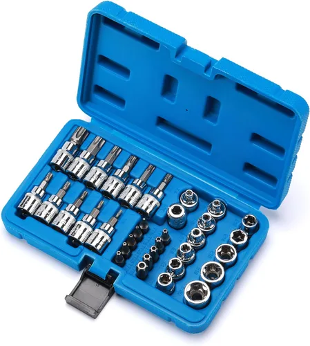 Miniatura 2 de CASOMAN 34 piezas de 3/8 pulgadas Torx Bit Socket y E-Torx (estrella) Juego de zócalos de acero CR-V y S2, E4-E20, T10-T60, a prueba
