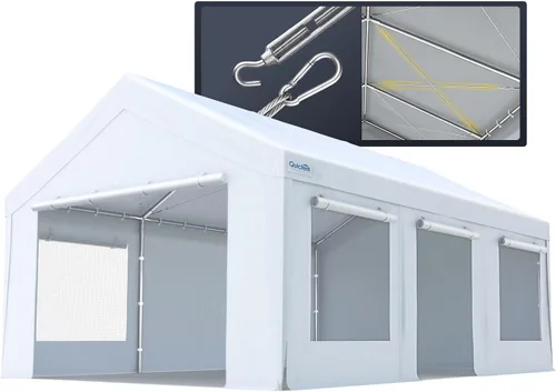Miniatura 12 de Quictent Cochera resistente para 2 autos de 20 x 20 pies, refugio de almacenamiento impermeable con puertas laterales con cremallera, cables de Gris