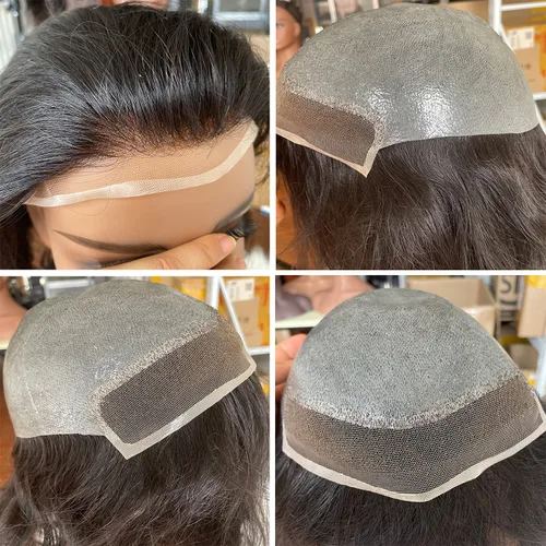Miniatura 5 de Tupé de cabello humano de 12 pulgadas de largo para hombres, sistema de reemplazo de cabello de 10 x 8 pulgadas, extensiones de cabello para hombre