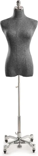 Miniatura 17 de TSC - Maniquí de forma de vestido de exhibición femenina en lienzo natural sobre base metálica con ruedas (bronce, grande)