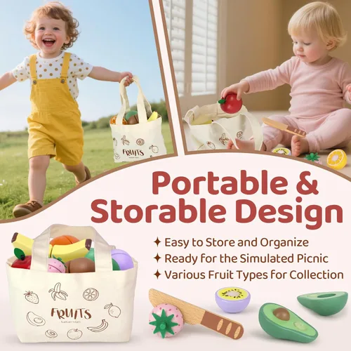 Miniatura 4 de Juegos de comida de madera para cocina de juguete para niños, juguetes de corte, accesorios de cocina de simulación, regalo de cumpleaños para niños