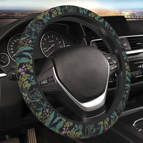 Funda protectora para volante de automóvil, diseño vintage de hojas de margarita, flores y margaritas para mujer, antideslizante, elástica,