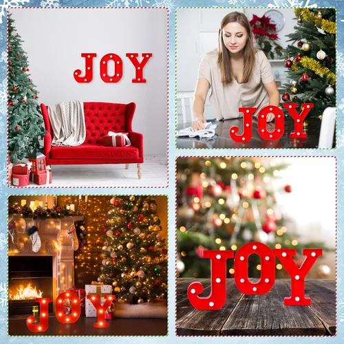 Miniatura 5 de EDYCON Letrero de Luces con Letras de Navidad Decoraciones de Mesa Letras LED de Navidad con Luz a Pilas para Hogar Bar Fiesta de Navidad Dormitorio
