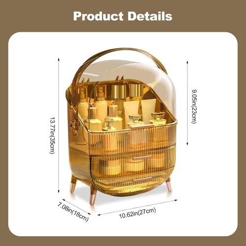 Miniatura 7 de Ergocar - Estuche de maquillaje portátil serie retro multifunción, caja de almacenamiento de cosméticos a prueba de polvo, organizador de joyas