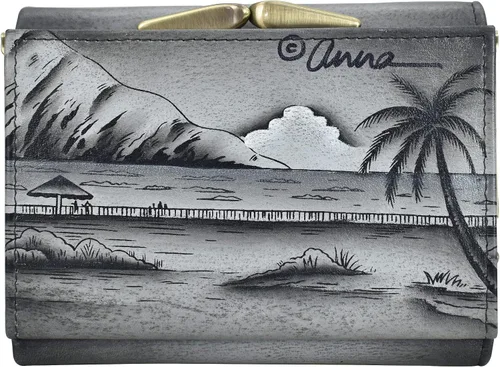 Miniatura 2 de Anna by Anuschka Cartera de tres pliegues pintada a mano para mujer de cuero