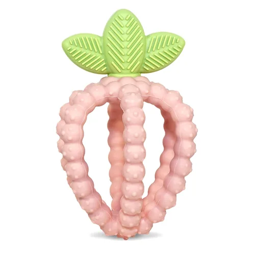 RaZbaby Bites - Juguete de silicona para dentición para bebés, juguete sensorial con textura de moras para aliviar la dentición, forma de fruta Rosa