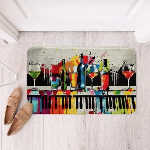 Miniatura 18 de Homewish Alfombra de baño con música de piano, notas musicales, para niños, niñas, niños, adolescentes, retro, graffiti, gris, dorado, lanudo