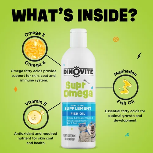Miniatura 3 de Dinovite SuprOmega Aceite de pescado para perros y gatos – Vitamina E y Omega 3 – Salud de la piel y el pelaje para perros y gatos – 8 onzas