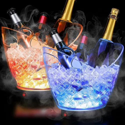 Umigy 2 cubos de hielo LED de 2L cubos de cerveza de plástico transparente con luz LED RGB colores cambiantes contenedor con soporte para clubes de