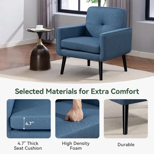 Miniatura 9 de Silla Accent de mediados de siglo, silla moderna de tela con estructura de madera, sillón acogedor para lectura con respaldo cómodo