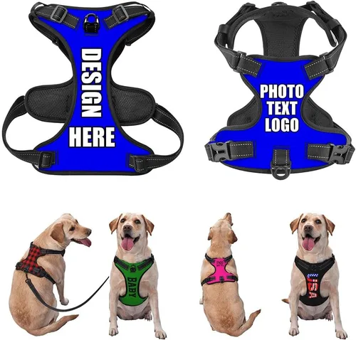 Miniatura 42 de Arnés para perro personalizado con nombre y número de teléfono, chaleco personalizado para perro, arnés reflectante ajustable para mascotas, beige, S