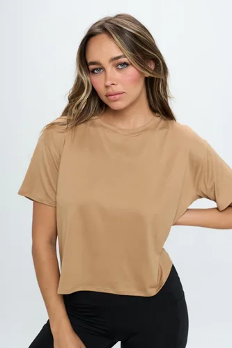 Miniatura 2 de KNIT RIOT Camiseta corta para mujer, manga corta, suave, con cuello redondo, casual, activa, para yoga, correr, camiseta recortada