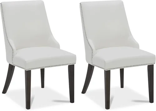 Miniatura 8 de CHITA Sillas de comedor de estilo granjero con ribete de cabezal de clavo, sillas tapizadas de tela con respaldo alto, juego de 2 sillas de comedor